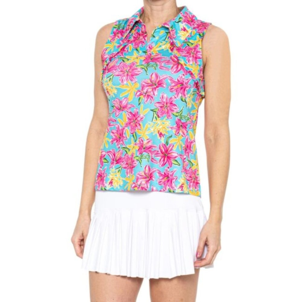 Gottex Aqua Flower Sleeveless Ruffle Golf & Tennis Top
